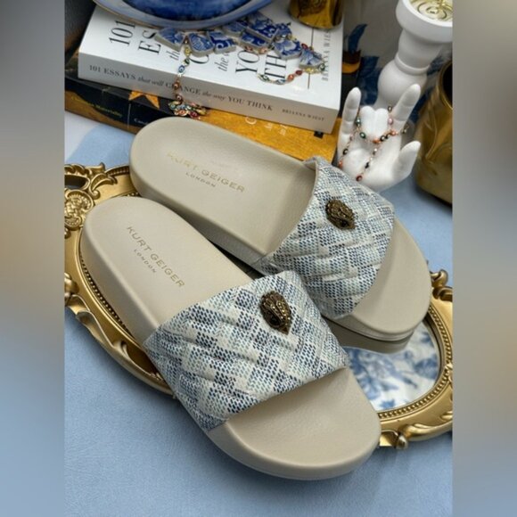 🆕 KURT GEIGER LONDON 🧿 NWOB Meena Eagle Slide, White Stripe - Sz 39 US 8.5 - Picture 10 of 15